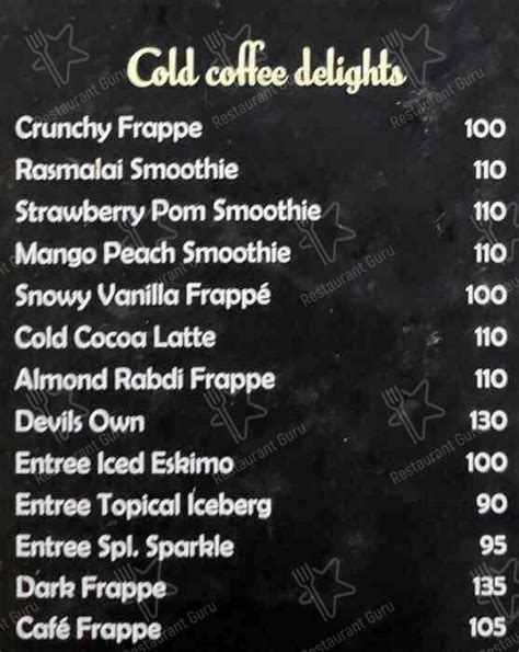 Menu at Entree Cafe, Bengaluru