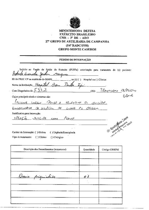 Pedido de Internação - FUSEx - Exército Brasileiro - Roberta Leconida ...