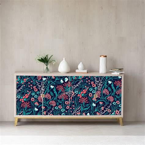 Red Blue Floral Art Design Self Adhesive Sticker For Cabinet ...