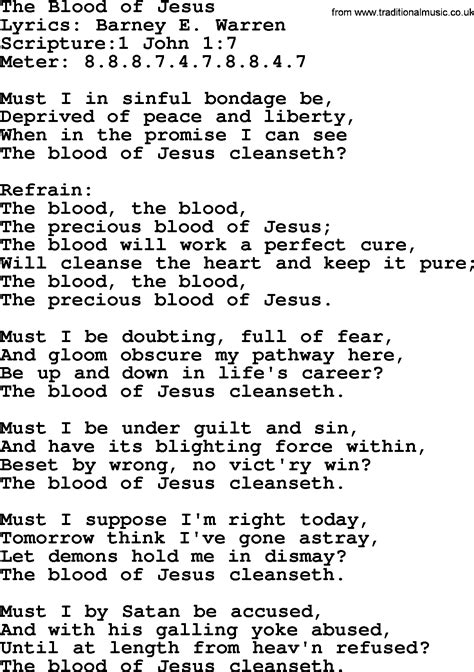 Good Old Hymns - The Blood of Jesus - Lyrics, Sheetmusic, midi, Mp3 ...