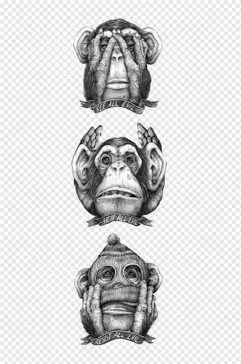 Three wise monkeys illustration, The Evil Monkey Drawing Chimpanzee ...