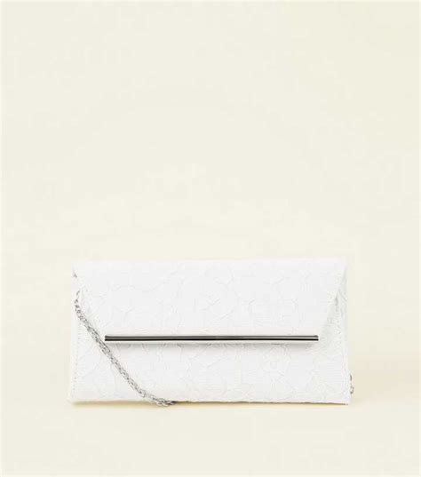White Glitter Lace Clutch | New Look