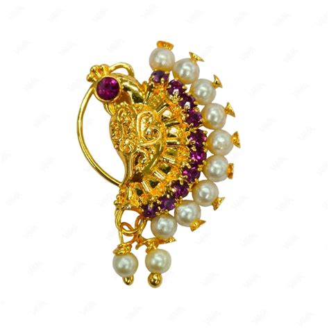Buy VAMA Marathi Maharashtrian Nath Gold Plated Crystal Stone White ...
