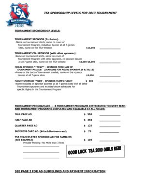 Fillable Online Tsa sponsorhip levels for 2013 tournament see page 2 ...