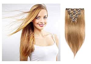 Kabello Full Head Straight 7 Pcs Human Hair Extension 28 Light Brown ...
