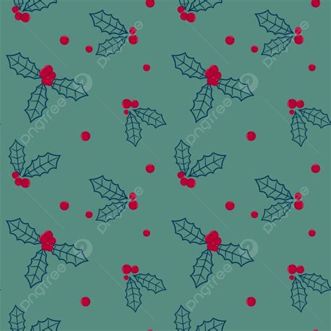 Holly With Red Berries On A Green Background Seamless Christmas Pattern ...