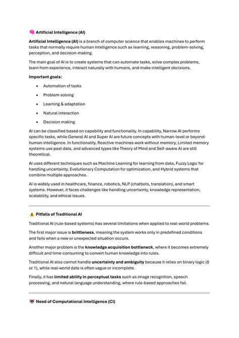 Notes - Computational Intelligance (short) | College Study Material | Knoix
