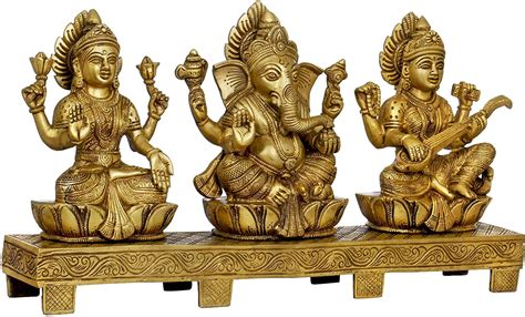 Buy Exotic India Lakshmi Ganesha Saraswati - Brass Statue Online at Low ...