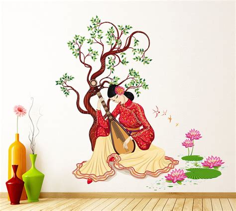 Decals Design 'Chinese Girl Playing Lute Under The Tree' Wall Sticker ...