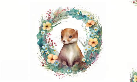 Weasel Floral Watercolor Graphic by Poster Boutique · Creative Fabrica