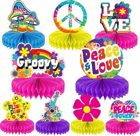 Buy 9 Pieces 60's Party Supplies Hippie Party Honeycomb Centerpieces ...
