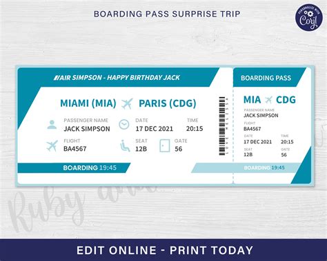 Boarding Pass Template, Fake Flight Ticket, Birthday Flight Ticket ...
