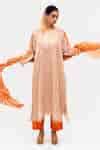 Buy Orange Silk, Linen Embroidery, Mirrors Mej Bloom Yoke Textured ...