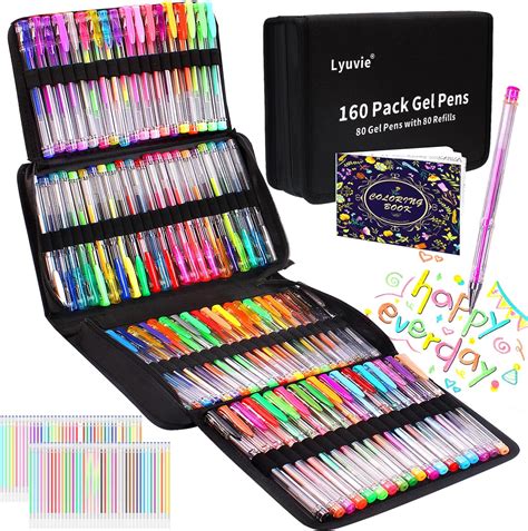 Lyuvie 160 Pack Glitter Gel Pens Set,80 Coloured Gel Pens with 80 ...