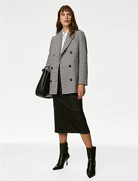 Buy Checked Double Breasted Short Coat at Marks & Spencer