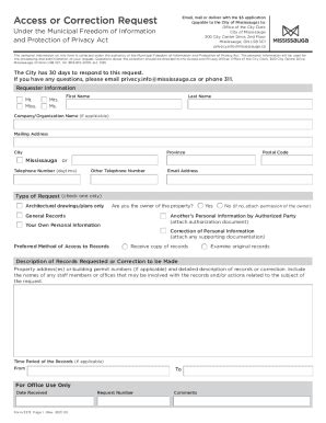 Fillable Online Access or Correction Request Form - City of Mississauga ...