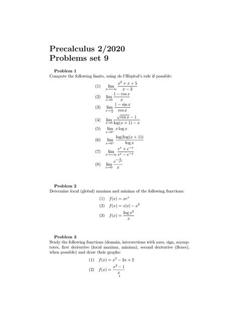 Precalculus 2020 - Problems set 9 - Precalculus 2/ Problems set 9 ...