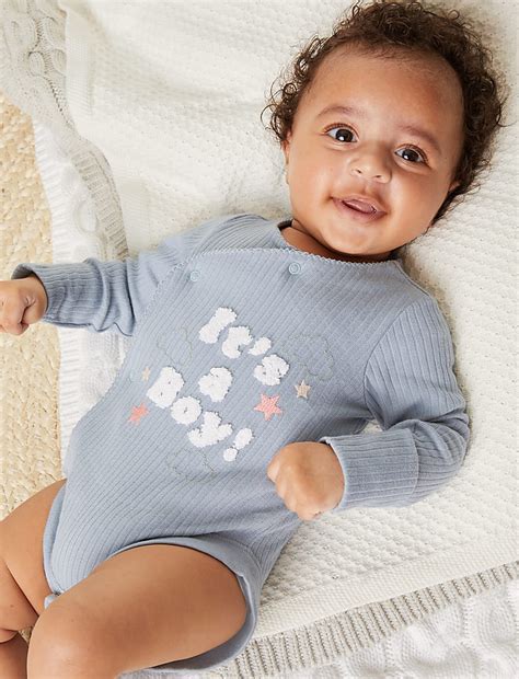 Buy Pure Cotton It's A Boy Slogan Bodysuit (0-3 Mths) at Marks & Spencer