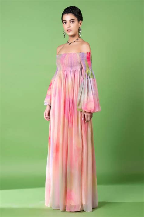 Drizzly Floral Off Shoulder Dress – Siddhartha Bansal