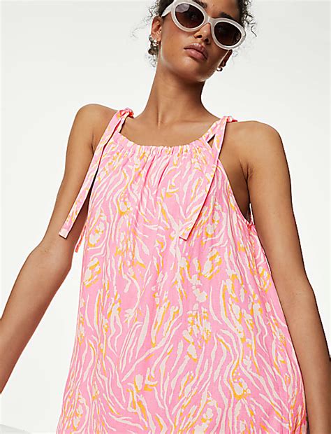 Buy Linen Blend Animal Print Maxi Tiered Dress at Marks & Spencer