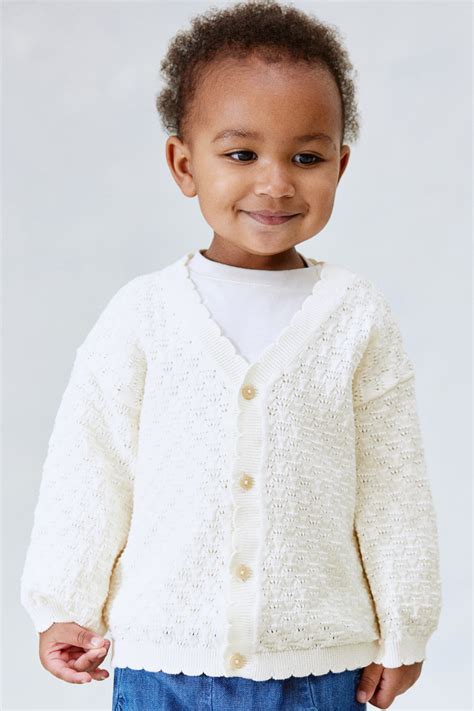 Pointelle-knit cotton cardigan - Cream - Kids | H&M IN