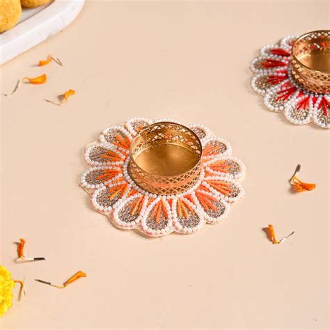 Applique Petal Tea Light Holders With Faux Pearls Set Of 6 Online ...