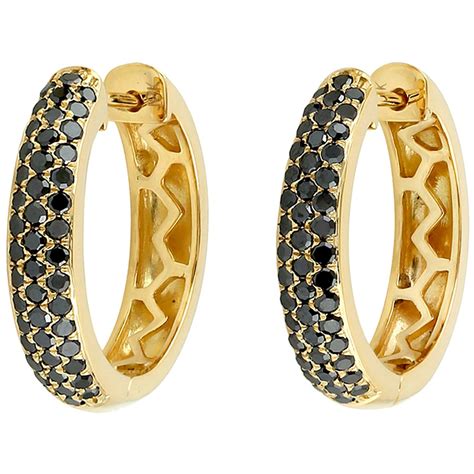 Black Diamond Gold Huggie Hoop Earrings For Sale at 1stDibs | black ...