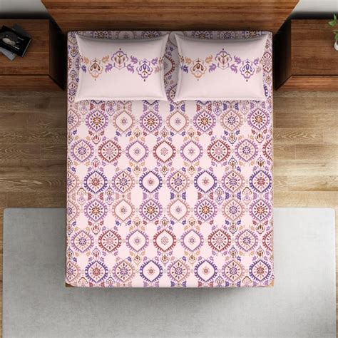 Buy SPACES Indian Ethnic Cotton 132TC Printed 3Pcs Queen Bedsheet Set ...