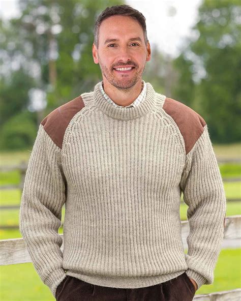 Fisherman's Rib Sweater chunky knit crew in a natural