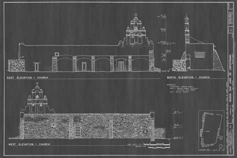 Mission San Juan De Capistrano Elevation Drawing – 1731 Texas Mission ...
