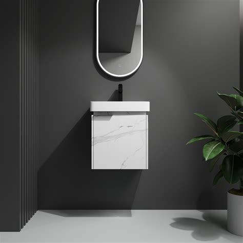 20-Inch Wall-Mounted Compact Bathroom Vanity Unit – Ceramic Basin & Modern Gold Handles, Space-Saving Design For Small Bathrooms
