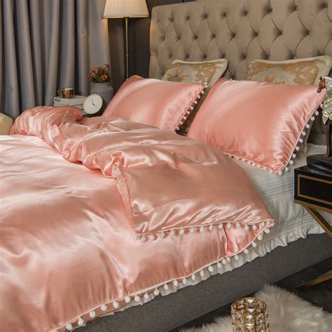 Move Over Pink Satin Bedding Sets Queen Silky Girls Duvet Cover Set ...