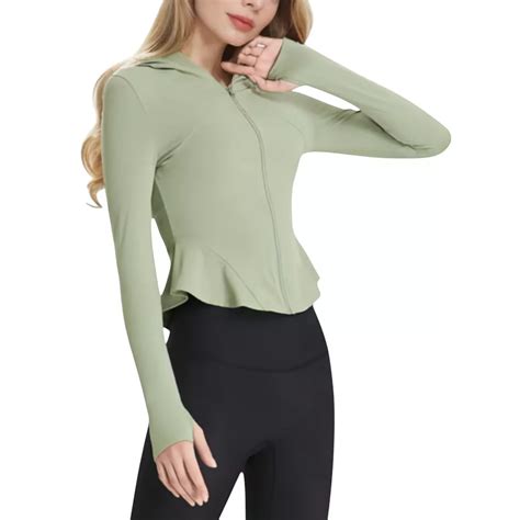 Women's Peplum Hem Active Zip-Up Jacket with Hood and Thumb Holes