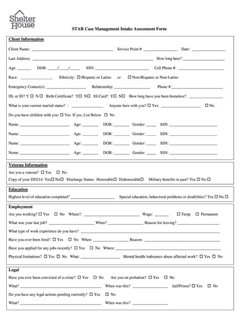 2013-2026 IA Shelter House STAR Case Management Intake Assessment Form ...