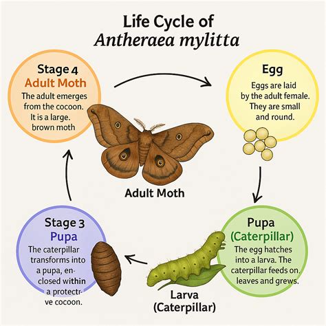 🐛 Life Cycle of Antheraea mylitta (Tasar Silkworm)