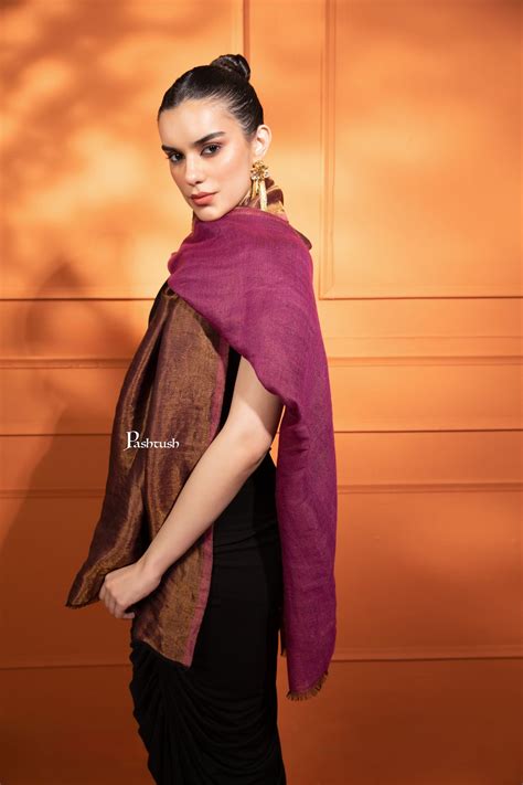 Pashtush Womens Extra Fine Wool Stole, Reversible Zari , Majenta ...