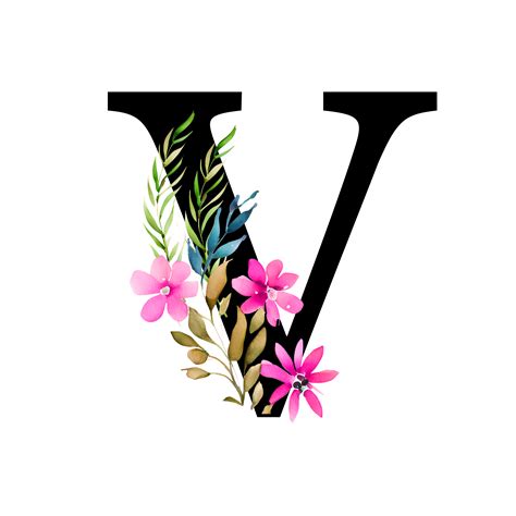 Free Transparent Floral Alphabet Illustration letter V - PNG Basket