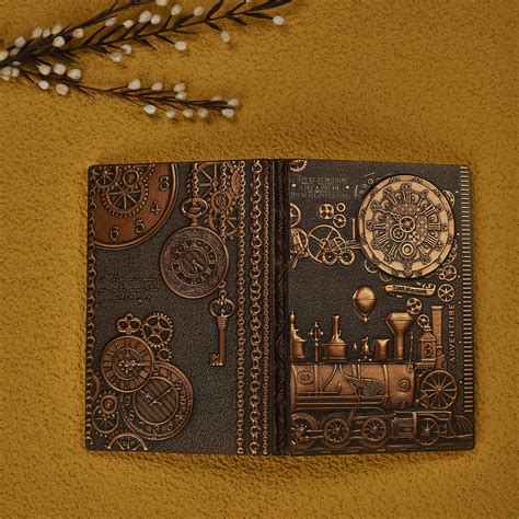 3D EMBOSSED LEATHER COVERED TRAVELLERS JOURNAL - TIME MACHINE - A5 SIZ