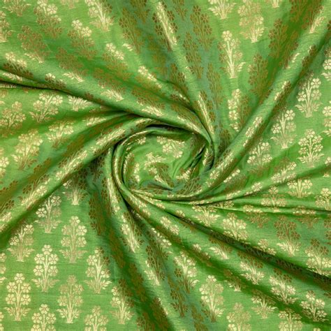 Dark Green Banarasi Mugal Floral Pattern Katan Zari Silk Fabric – Fabcurate