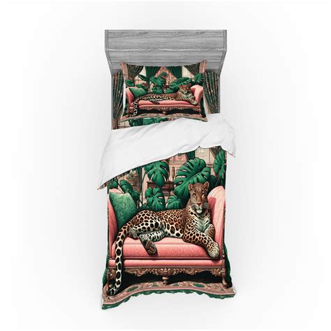 Ambesonne Leopard Bedding Set 3 Pcs, Monsteras Wild Cat Lounge, TwinXL ...