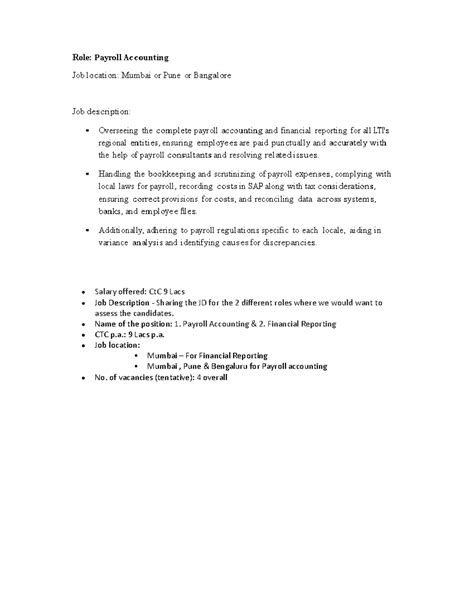 Payroll Accounting-JD - Role: Payro ll Account i ng Job location ...