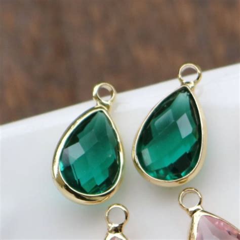 CZ 477 Emerald green teardrop gold plated charm ( 1 pc ) Anti tarnish ...