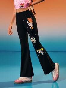 THE POWERPUFF GIRLS X SHEIN Tween Girl Cute Cartoon Printed Stretchy ...