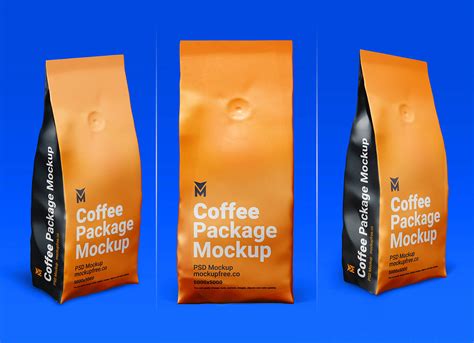 Free Stand-up Pouch Coffee Bag Packaging Mockup PSD Set - Good Mockups