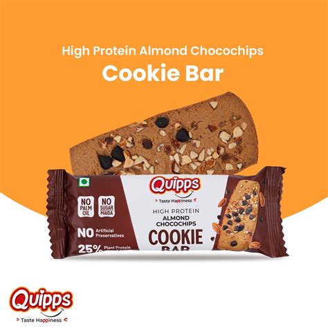 High Protein Cookie Bar - Almond-Choco chips (35gm) – Quipps