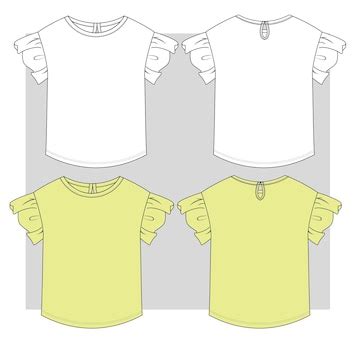 Kids round neck ruffle sleeve top flat sketch front and back | Premium ...