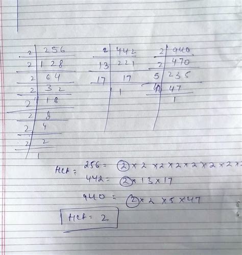 Find the HCF of the following:(a) 256, 442 and 940(d) 612,816 and 448(g ...