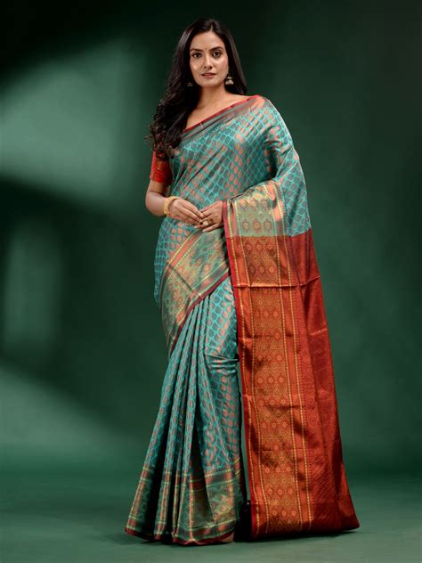 Sky Blue Silk Handwoven Soft Saree With Nakshi Design – Charukriti