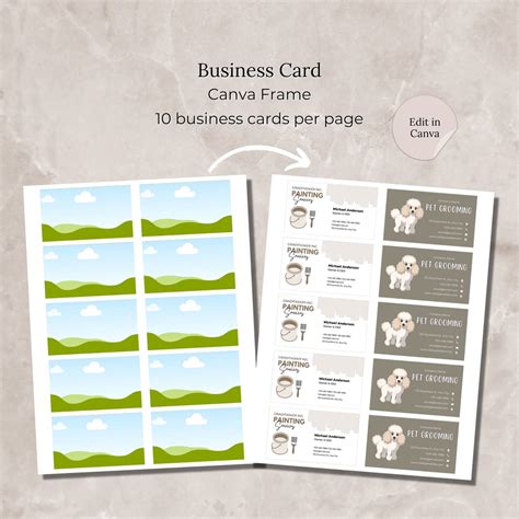 Blank Business Card Canva Frame Template, Multiple Business Cards per ...
