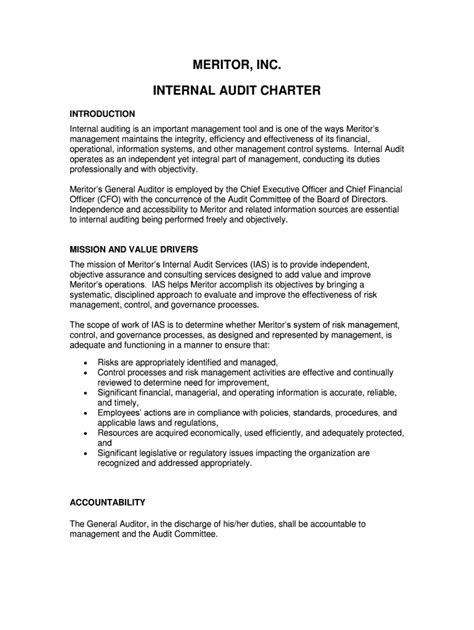 Fillable Online Sample Internal Audit Department Charter Fax Email ...